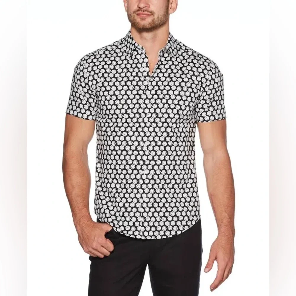 Cubavera Men's Slim Fit Dice Print Button Down Short Sleeve Shirt XL Gambler